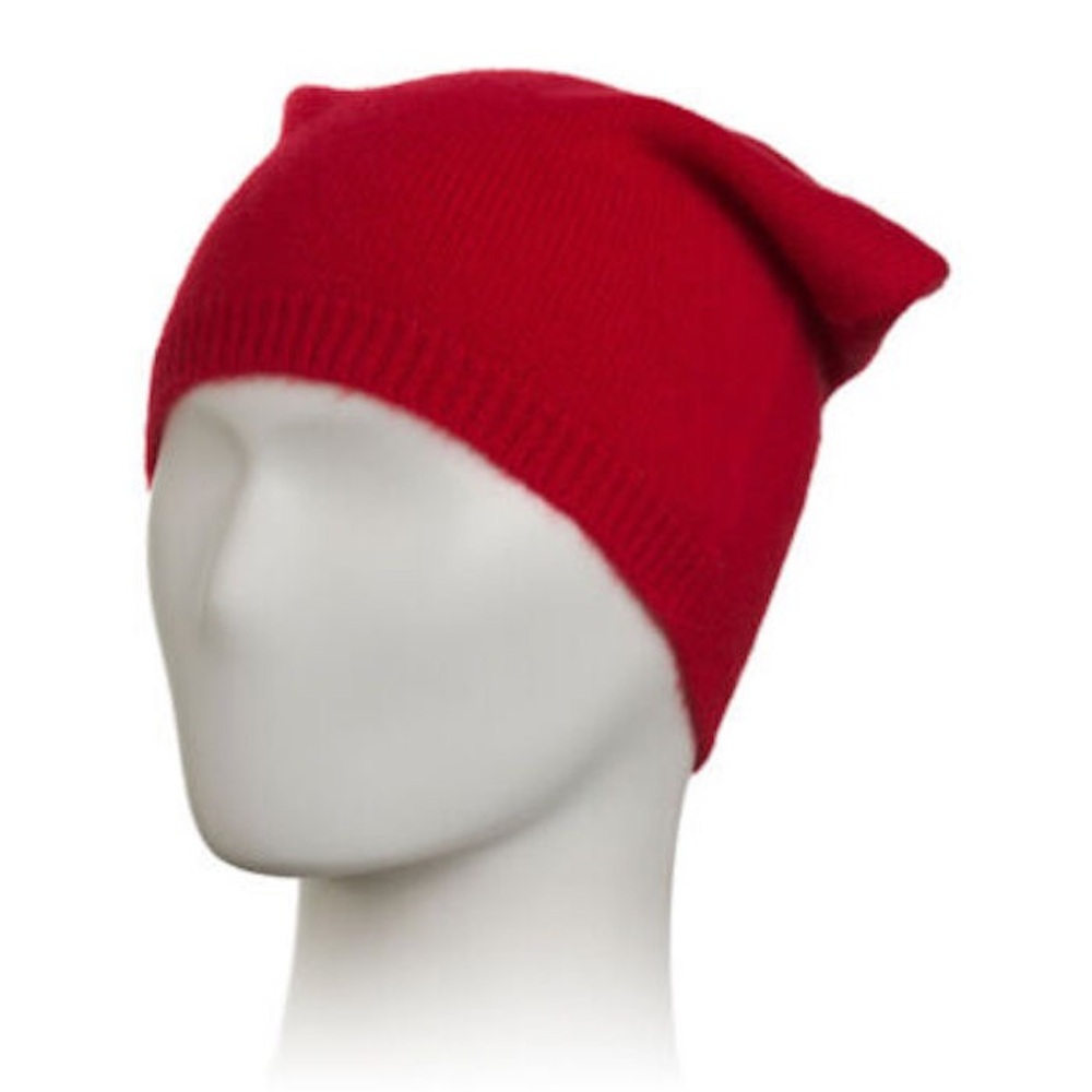 Tahari 2 Ply Cashmere Red Beanie Hat One SIze